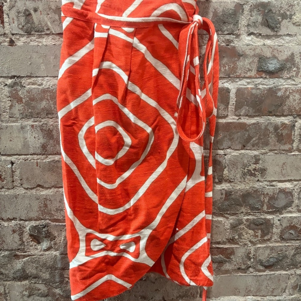 Diane Von Furstenberg Wrap Dress‎ Orange White Tiki Swirl Pattern Silk Size 0 - Picture 5 of 8